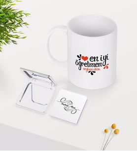 BK Gift Kişiye Özel En İyi Öğretmen Beyaz Kupa Ayna Seti-6 (Model 1)