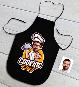 BK Gift Kişiye Özel Bay Chef Karikatürlü Siyah Mutfak Önlüğü-15