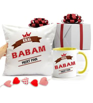 Babaya Hediyelik Sarı Kupa Bardak ve Yastık (Sarı-Beyaz)