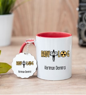 Radyolog Kırmızı Kupa Bardak Ve Anahtarlık Set
