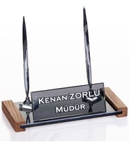 Lizbon Kristal Masa İsimliği Hediye Ahşap Ofis Masaüstü İsimlik (Siyah)