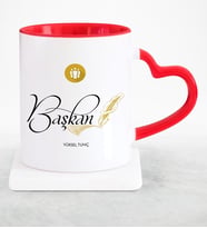 BK Gift Kişiye Özel Mesleki Başkan Kırmızı Kalpli Kupa Bardak  3
