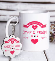 BK Gift Kişiye Özel Sevgililer Günü Beyaz Kupa ve Anahtarlık Hediye Seti-51 (Model 1)