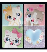 4'lü Uv Baskılı Doğal Taş Bardak Altı 10 cm x 10 cm Kedi Desenli