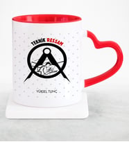 BK Gift Kişiye Özel Mesleki Teknik Ressam Kırmızı Kalpli Kupa Bardak  1