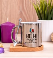 İngilizce Öğretmeni Ahşap Altlıklı Silver Kupa Bardak