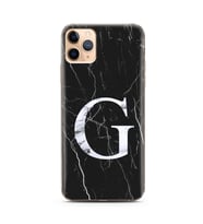 Iphone 11 Pro Max Siyah Mermer Harf Tasarımlı Telefon Kılıfı G-Harfi 