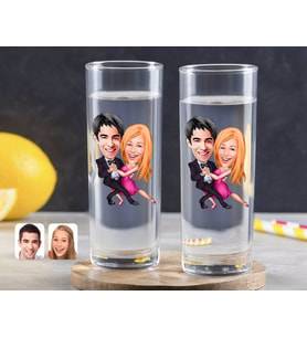 BK Gift Kişiye Özel Renkli Baskılı Sevgililer Karikatürlü İkili Vodka Bardağı-13 (Beyaz)