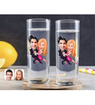 BK Gift Kişiye Özel Renkli Baskılı Sevgililer Karikatürlü İkili Vodka Bardağı-13 (Beyaz)