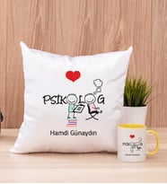 Psikolog Kare Yastık ve Sarı Kupa Bardak