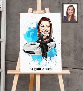 Kişiye Özel Patron Karikatürlü  Ahşap Tablo 30x47 Bayan-10
