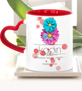 BK Gift Kişiye Özel Kadınlar Günü Kırmızı Kalpli Kupa Bardak  9