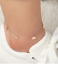 Papatya Silver Yonca Pullu Rose Altın Kaplam 925 Ayar Gümüş Halhal