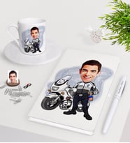 BK Gift Kişiye Özel Erkek Yunus Polisi Karikatürlü Beyaz Defter Kalem Türk Kahvesi Fincanı Seti-1 (Model 1)