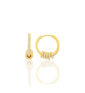 Söğütlü Silver Gümüş zirkon taşlı altın yaldızlı ring küpe