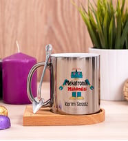 Mekatronik Mühendisi Ahşap Altlıklı Silver Kupa Bardak