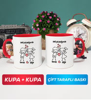 İkili Kişiye Özel Sevgililer Günü Hediyesi Kupa Bardak Kırmızı