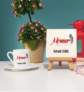 Memur Türk Kahvesi Fincanı ve Dekoratif Taş Baskı Seti