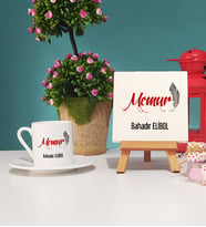 Memur Türk Kahvesi Fincanı ve Dekoratif Taş Baskı Seti