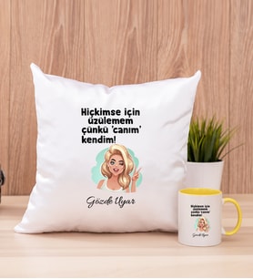 Canım Kendim Kare Yastık ve Sarı Kupa Bardak