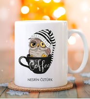BK Gift Kişiye Özel Baykuş Tasarımlı Beyaz Kupa Bardak-2