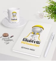 BK Gift Kişiye Özel Elektrik Mühendisi Beyaz Defter Kalem Türk Kahvesi Fincanı Seti-2 (Model 1)