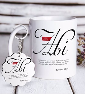 BK Gift Kişiye Özel Mânâ Abi Beyaz Kupa ve Anahtarlık Hediye Seti (Model 1)
