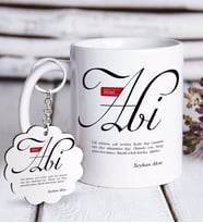 BK Gift Kişiye Özel Mânâ Abi Beyaz Kupa ve Anahtarlık Hediye Seti (Model 1)