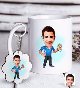BK Gift Kişiye Özel Erkek Antrenör Karikatürlü Beyaz Kupa ve Anahtarlık Hediye Seti-1 (Model 1)