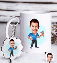 BK Gift Kişiye Özel Erkek Antrenör Karikatürlü Beyaz Kupa ve Anahtarlık Hediye Seti-1 (Model 1)