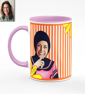 BK Gift Kişiye Özel Türbanlı Karikatürlü Pembe Kupa Bardak 41p721