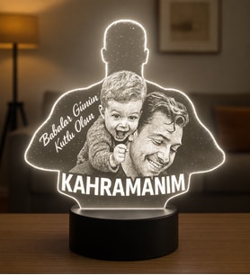 Babalara Özel Kahramanım Modelli Resimli 3d Led Gece Lambası (Beyaz)