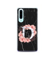 Mermer Çiçekli Harf Tasarım Süper Şeffaf Silikon Telefon Kılıfı Huawei P30  D-Ha