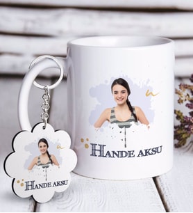 BK Gift Kişiye Özel İsimli Fotoğraflı Beyaz Kupa ve Anahtarlık Hediye Seti-1 (Model 1)