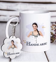 BK Gift Kişiye Özel İsimli Fotoğraflı Beyaz Kupa ve Anahtarlık Hediye Seti-1 (Model 1)