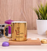 Bayan Diş Hekimi Karikatürü Ahşap Altlıklı Mumlu Gold Kupa Bardak