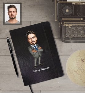 Kişiye Özel Öğretmen KarikatürlüSiyah Defter Kalem Hediye Seti  Bay-6