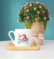 Unicorn Tasarımlı İsme Özel Unicorn Ahşap Altlıklı Türk Kahvesi Fincanı