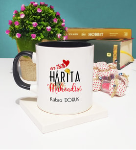 Mesajlı Harita Mühendisi Tasarımlı Kişiye Özel Harita Mühendisi Kupa Bardak Siyah
