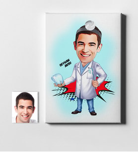 BK Gift Kişiye Özel Bay Diş Hekimi Karikatür Kanvas Tablo 50x70cm 3