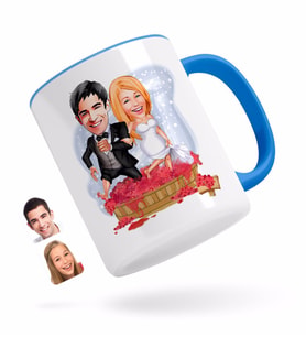 BK Gift Kişiye Özel Evleniyoruz Karikatürlü Mavi Kupa Bardak-10