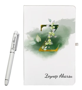 Kjişiye Özel Hazırlanmış Harf Tasarımlı Hediye Defter ve Roller Kalem Seti