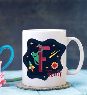 Kişiye Özel F Harfi Temalı Space Tasarımlı Beyaz Kupa