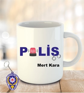 İsme ve Polis Haftasına Özel Kupa Bardak Anahtarlık Hediye