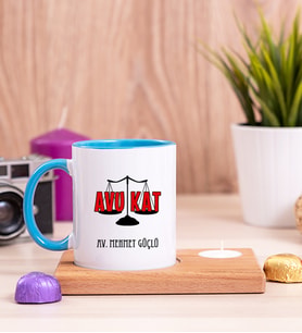 Avukat Ahşap Altlıklı Mumlu Mavi Kupa Bardak