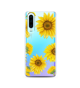 Ayçiçeği Tasarımlı Süper Şeffaf Silikon Telefon Kılıfı Huawei P30  