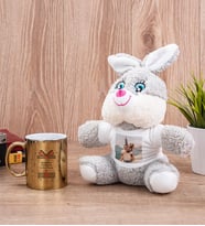 Sevgililer Günü Hediyesi Gold Kupa Bardak ve Peluş Tavşan