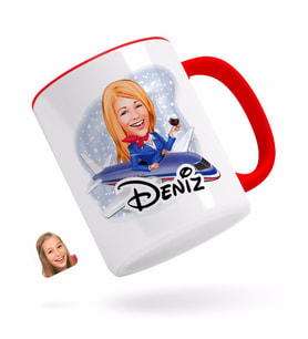 BK Gift Kişiye Özel Hostes Karikatürlü Kırmızı Kupa Bardak-1