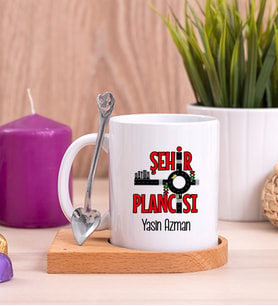 Şehir Plancısı Ahşap Altlıklı Beyaz Kupa Bardak