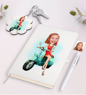 BK Gift Kişiye Özel Kadın Karikatürlü Beyaz Defter Kalem ve Anahtarlık Hediye Seti-24 (Model 1)